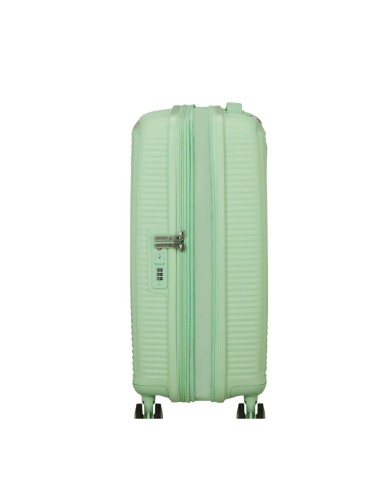 Maleta de cabina American Tourister Soundbox Pastel green, cerradura TSA